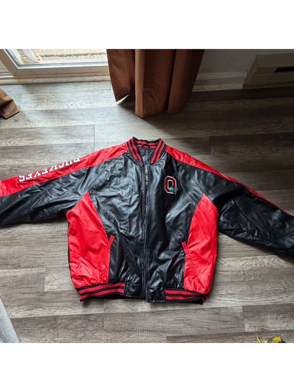 Steve & Barrys Ohio State Buckeyes Varsity Jacket XXL Black & Red Faux Leather